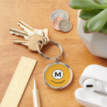 Modern Trendy Monogram Keychain<br><div class="desc">Minimal monogrammed round keychain feature a bright mustard yellow background with your initial in a black and white monogram medallion with and name in classic block typography in white for a simple trendy professional look.</div>