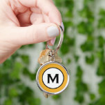 Modern Trendy Monogram Mustard Yellow Keychain<br><div class="desc">Modern trendy monogrammed round keychain features a bright mustard yellow background with your monogram initial in a black and white emblem in classic block typography for a simple trendy professional look.</div>
