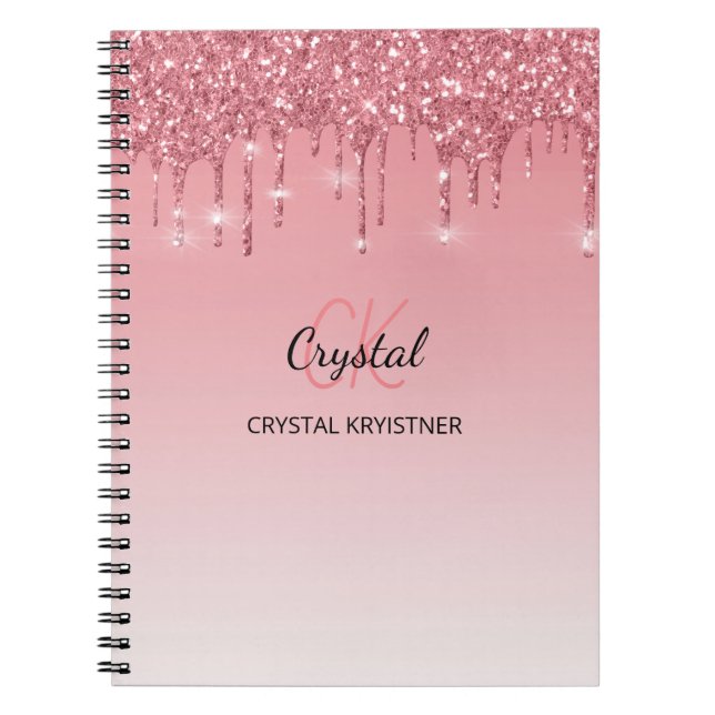 Modern Trendy Monogram Pink Dripping Glitter  Notebook (Front)