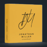 Modern Trendy Mustard Yellow Binder<br><div class="desc">Simple monogrammed binder features a modern design with brushed script initials on a bright mustard yellow background. Monogram initials are layered to create a unique design for you. Custom name presented in the lower thirds in simple stylish font with title role position or custom text. A modern binder for home...</div>