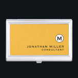 Modern Trendy Mustard Yellow Business Card Holder<br><div class="desc">Modern trendy mustard yellow design with simple black and white monogram medallion with personalized name and title or custom text below in classic block typography on a solid bright mustard yellow background. Personalize for your custom use.</div>