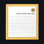 Modern Trendy Mustard Yellow Lined Notepad<br><div class="desc">A modern lined notepad with a stylish design in a trendy bright mustard yellow colour palette. Custom monogram initial and name on a simple white background,  framed by a bright mustard yellow border. Personalize using the fields provided or use the 'message' button to contact the designer for help.</div>