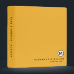 Modern Trendy Mustard Yellow Monogram Binder<br><div class="desc">Modern professional binder features a simple trendy design in a mustard yellow colour palette with black and white accents. Custom name presented in the lower right-hand corner in stylish simple font with a complimentary minimal monogram medallion. Shown with a custom name and monogram initial on the front in modern typography,...</div>