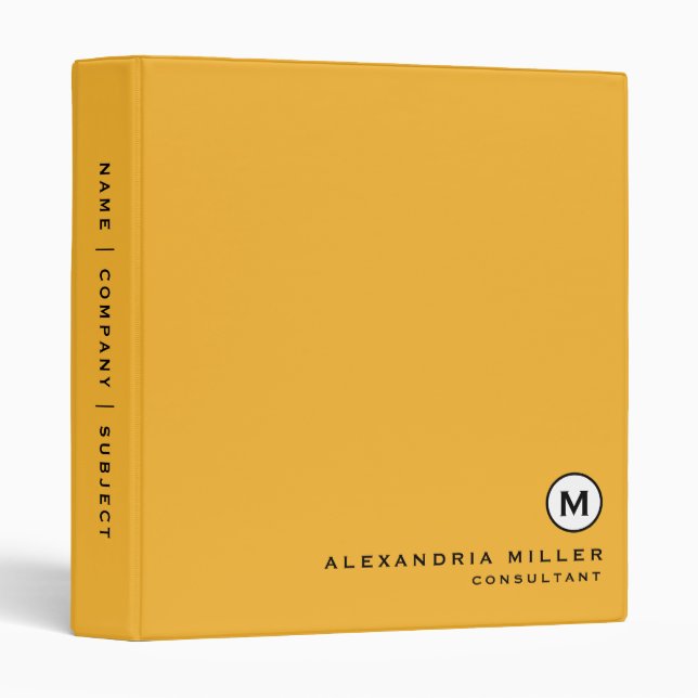 Modern Trendy Mustard Yellow Monogram Binder (Front/Spine)