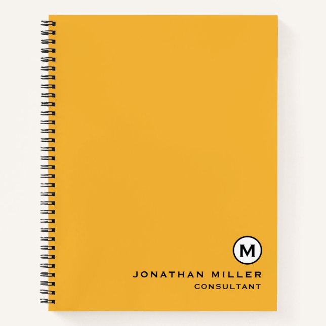 Modern Trendy Mustard Yellow Monogram Hardcover Notebook (Front)