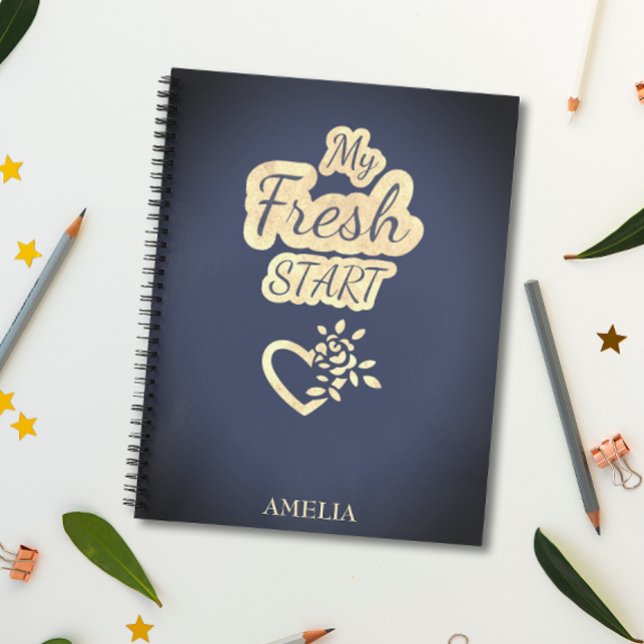 Modern Trendy My Fresh Start Navy Blue and Beige Notebook (Creator Uploaded)