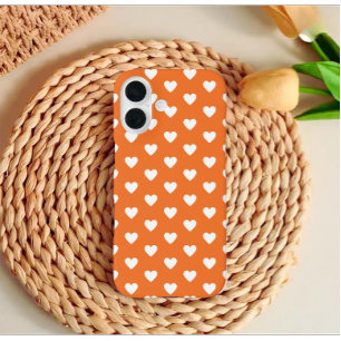 Modern Trendy Orange color White Love iPhone 16 Case