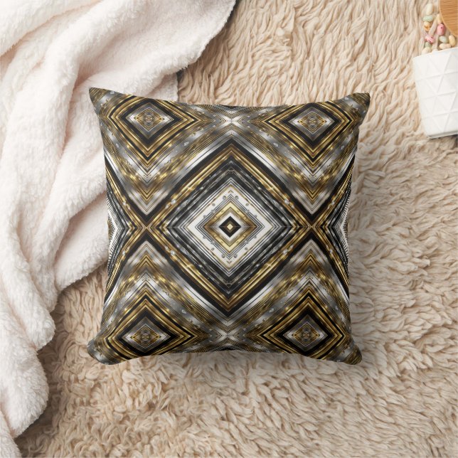 Modern, trendy pattern in silver, gold and black  throw pillow (Blanket)