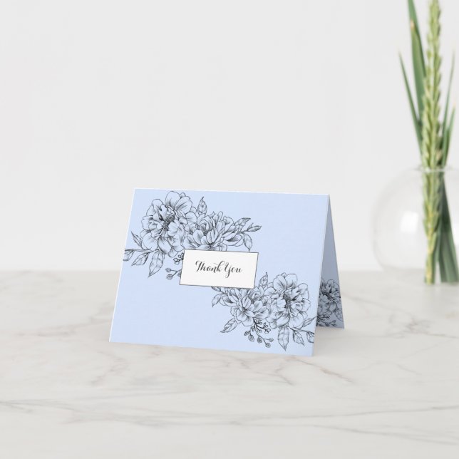 Modern Trendy Pencil Drawing Light Blue Thank You Card (Front)