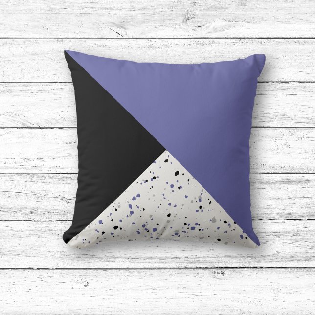 Modern Trendy Periwinkle Black Terrazzo Throw Pillow (Creator Uploaded)