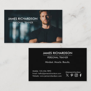 Modern Trendy Personal Trainer Fitness Coach Photo Business Card