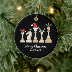 Modern Trendy Personalized Chess Pieces Christmas  Ceramic Ornament