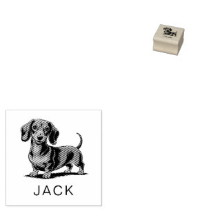 Modern Trendy Personalized Dachshund Rubber Stamp