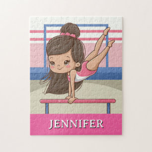 Modern Trendy Personalized Gymnastics Gymnast Jigsaw Puzzle