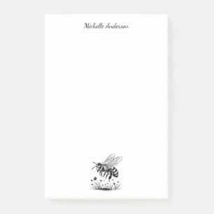 Modern Trendy Personalized Honey Bee Floral  Post-it Notes