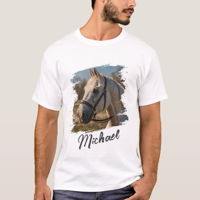Modern Trendy Personalized Horse Photo and Text    T-Shirt (Front)