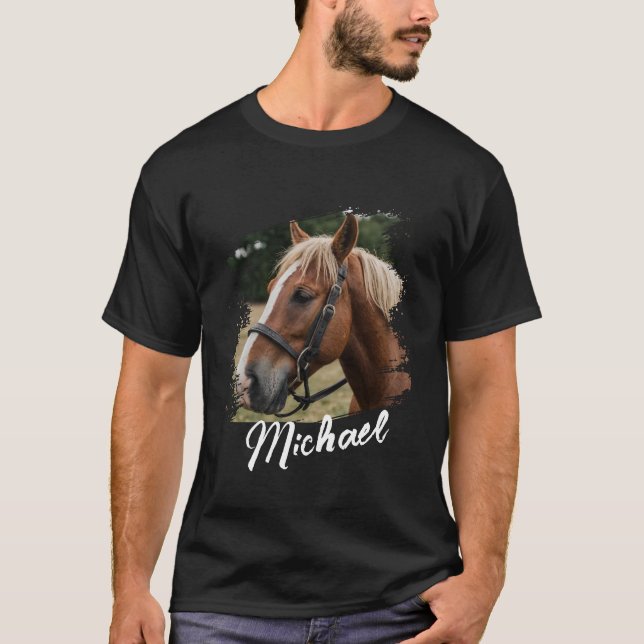 Modern Trendy Personalized Horse Photo and Text    T-Shirt (Front)