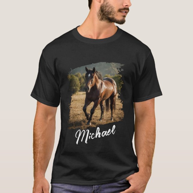 Modern Trendy Personalized Horse Photo and Text    T-Shirt (Front)