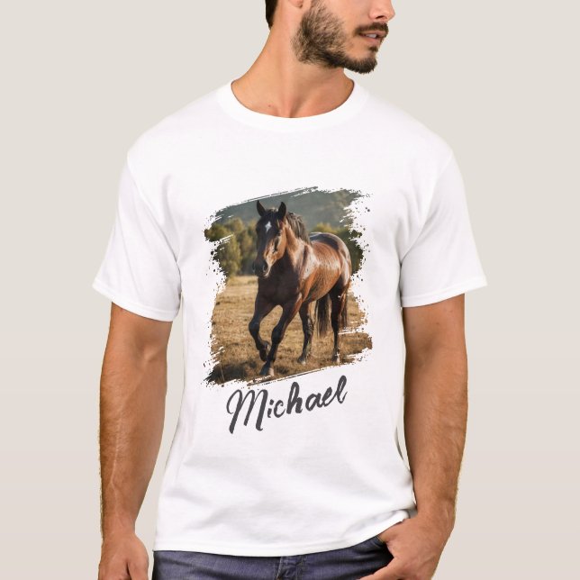 Modern Trendy Personalized Horse Photo and Text    T-Shirt (Front)