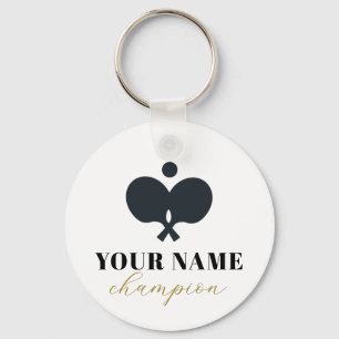 Modern Trendy Personalized Name Ping Pong Ball Keychain