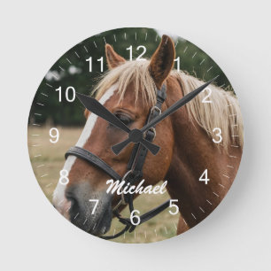 Modern Trendy Personalized Photo Horse Lover  Round Clock