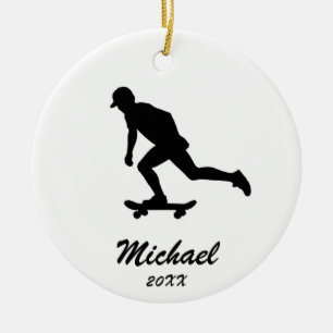 Modern Trendy Personalized skateboarder            Ceramic Ornament