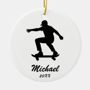 Modern Trendy Personalized skateboarder Ceramic Ornament