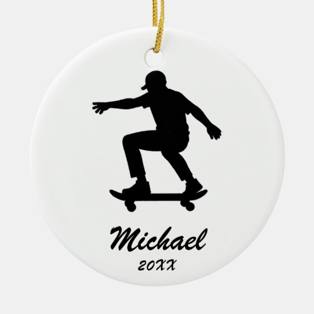 Modern Trendy Personalized skateboarder            Ceramic Ornament (Front)