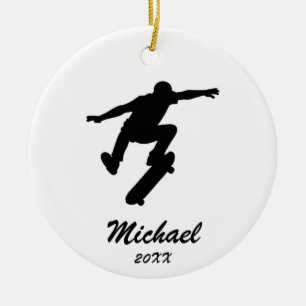 Modern Trendy Personalized skateboarder            Ceramic Ornament
