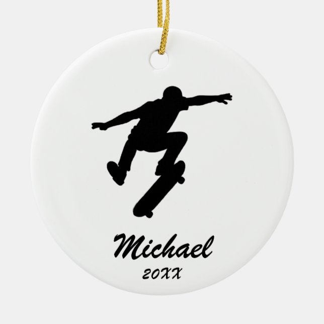 Modern Trendy Personalized skateboarder            Ceramic Ornament (Front)