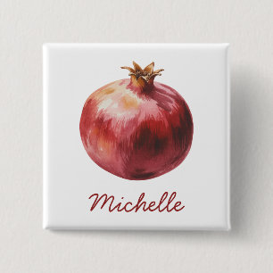 Modern Trendy Personalized Watercolor Pomegranate 2 Inch Square Button