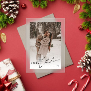 Modern Trendy Photo Elegant Script Christmas Card Acrylic Invitations