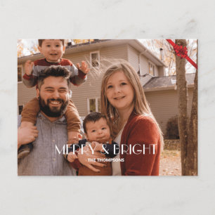 Modern Trendy Photo Merry and Bright Christmas Holiday Postcard