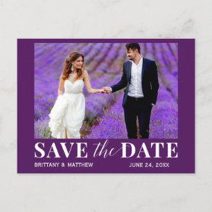 Modern Trendy Photo Purple Save The Date Postcard