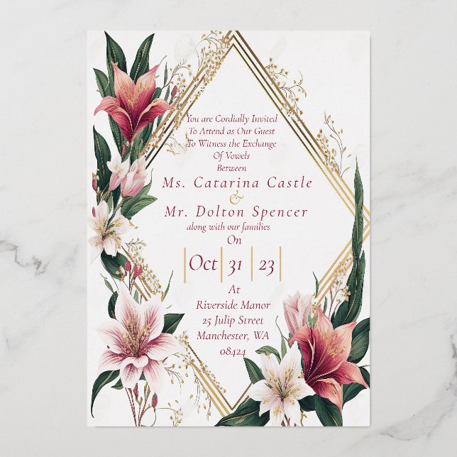 Modern Trendy Pink and Ivory Floral Wedding  (Front)