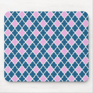 modern, trendy pink and navy blue quatrefoil mouse pad