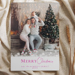 Modern Trendy Pink Christmas Photo Snowflakes  Holiday Card<br><div class="desc">Celebrate the season with our Modern Trendy Merry Christmas One Photo Holiday Card, featuring a chic pink script design. This stylish card allows you to showcase a favourite photo, adding a personal touch to your holiday greetings. The contemporary pink script adds a playful yet elegant flair, perfect for spreading festive...</div>