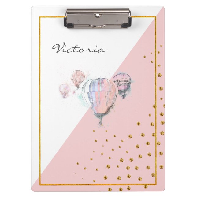 Modern Trendy Pink Coloured Balloon Add Your Name Clipboard (Front)