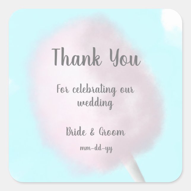Modern Trendy Pink Cotton Candy Wedding Favour Bag Square Sticker (Front)