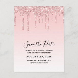 Modern Trendy Pink Faux Glitter Save the Date Postcard