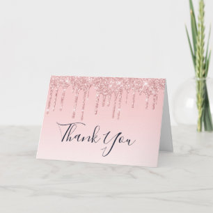 Modern Trendy Pink Faux Liquid Glitter Thank You Card