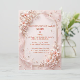 Modern Trendy Pink Floral Wedding Invitation