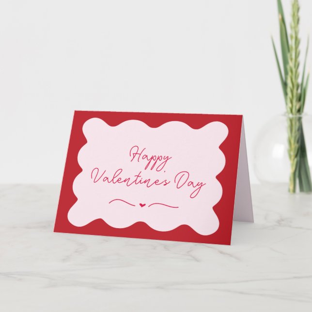 Modern Trendy Pink & Red Scalloped Valentine’s  Card (Front)