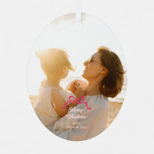 Modern Trendy Pink Retro Bows Photo Christmas Metal Ornament