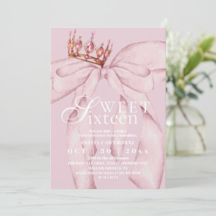 Modern & Trendy Pink Sweet 16 Bow Birthday Invitation
