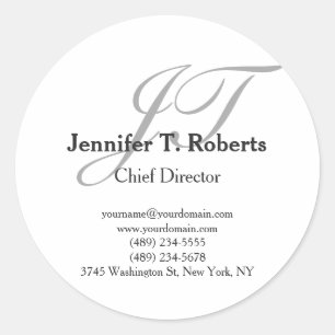 Modern trendy plain grey script monogram classic round sticker