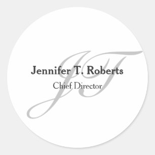 Modern trendy plain grey script monogram classical classic round sticker