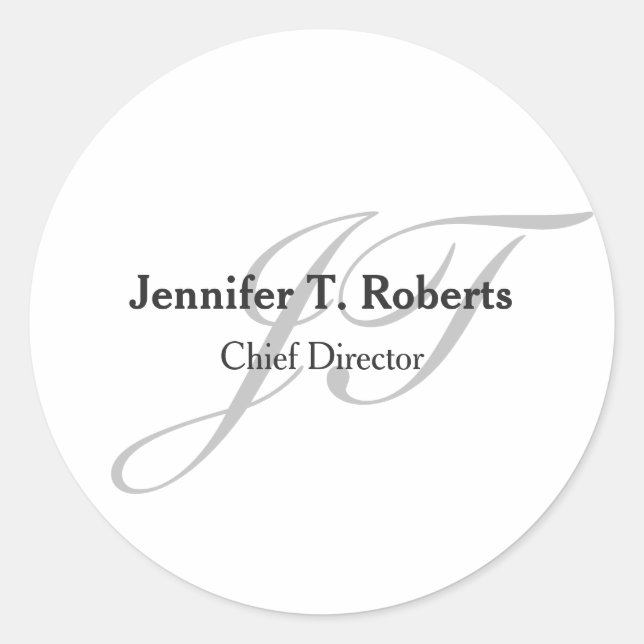 Modern trendy plain grey script monogram classical classic round sticker (Front)