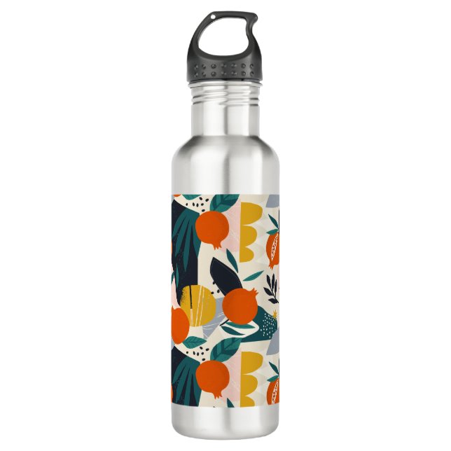 Modern Trendy Preppy Chic Apricot and Leaves 710 Ml Water Bottle (Front)