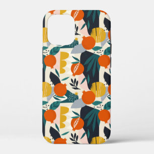 Modern Trendy Preppy Chic Apricot and Leaves iPhone 12 Mini Case